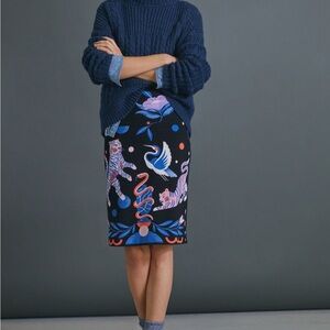 Elegant Black Pencil Skirt with Blue and Pink Accents
